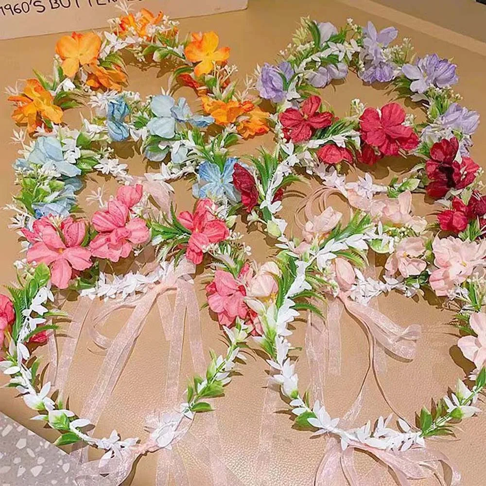 Bohemia Style Bride Garland Simulation Flower Hair Ornaments Wreath Headband Adjustable Headwear Wedding Headwear Bridal