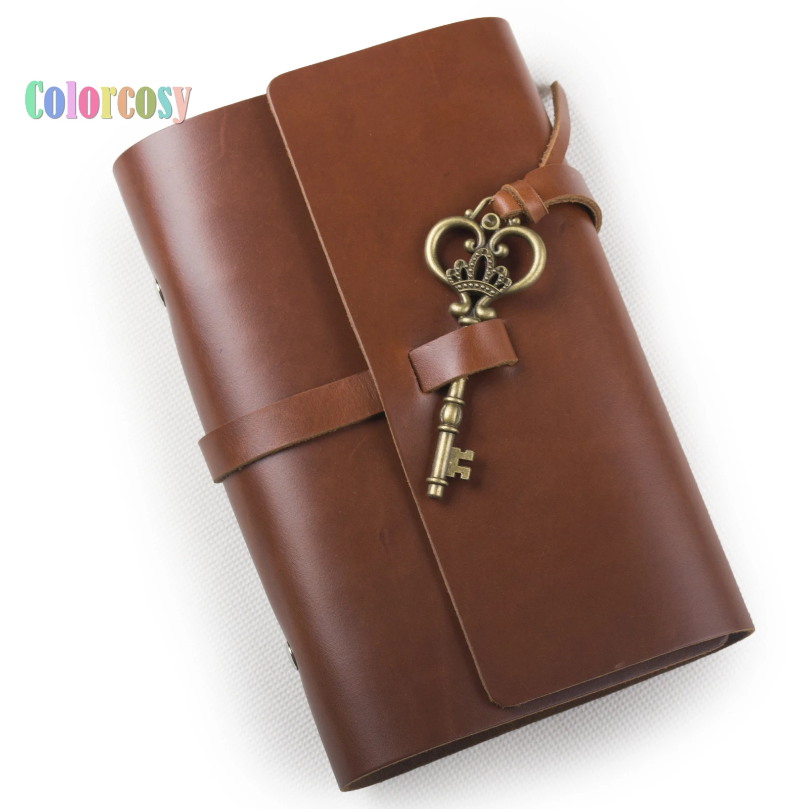 Ancicraft Leather Journal with Key, Blank/Lined Craft Paper Vintage Diary Notebook Refillable A6/A5 with 6-ring Binder