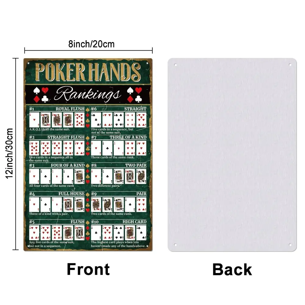 GLOBLELAND Poker Hands Rankings Metal Tin Sign in/30x20cm for Garage Signs Garden Signs Art Plaque Poster Wall Decor Texas H