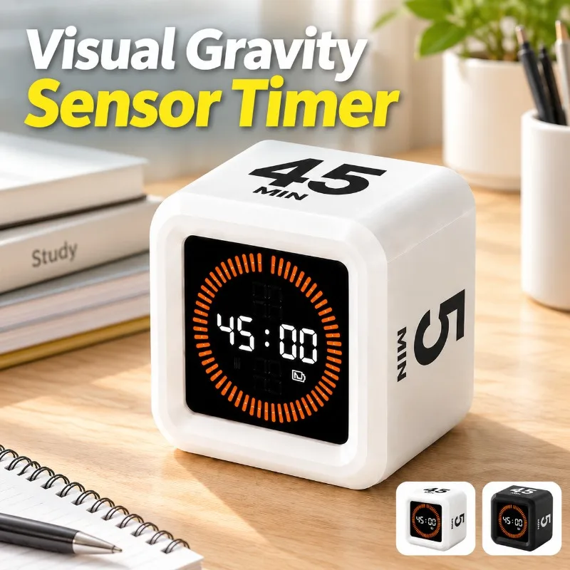 Visual Gravity Sensor Flip Cube Timer for Learning Fitness Kitchen Cooking Time Management Mini Digital Countdown Timer