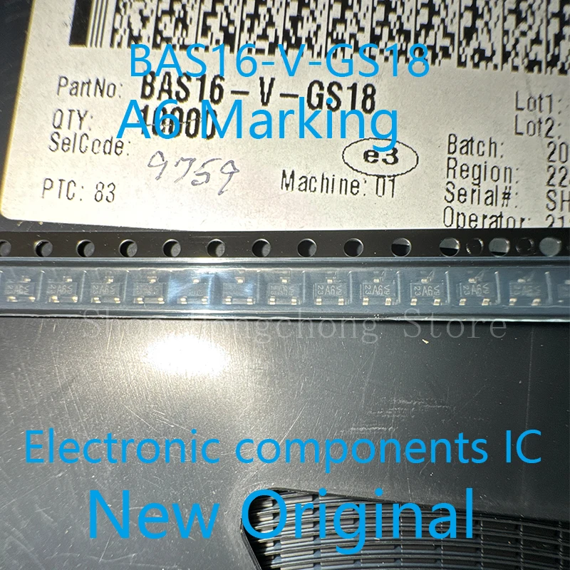 New Original BAS16-V-GS18 BAS16-V BAS16 A6 MARKING Diode Small Signal Switching Si 75V 0.3A Automotive 3-Pin SOT-23 T/R 50PCS