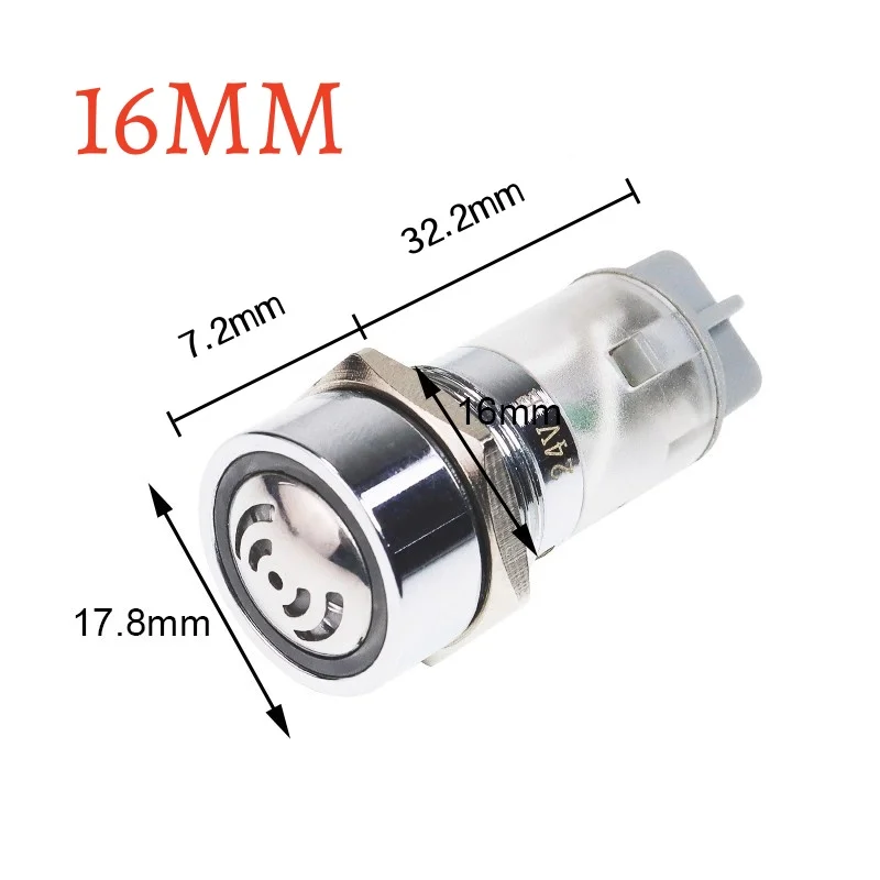 1pcs Metal Buzzer 16/19/22mm Waterproof Intermittent Flashing LED light Intermittent active sound and light alarm 12V24V