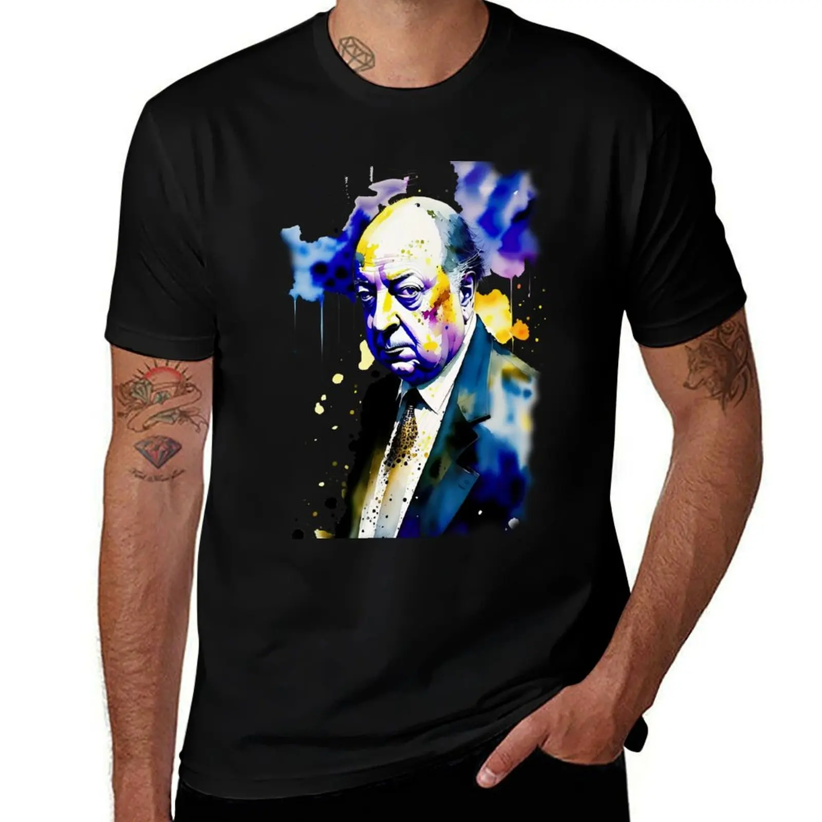 

Alfred Hitchcock portrait in watercolor T-Shirt Clothing Aesthetic clothing graphic tee shirt men clothings