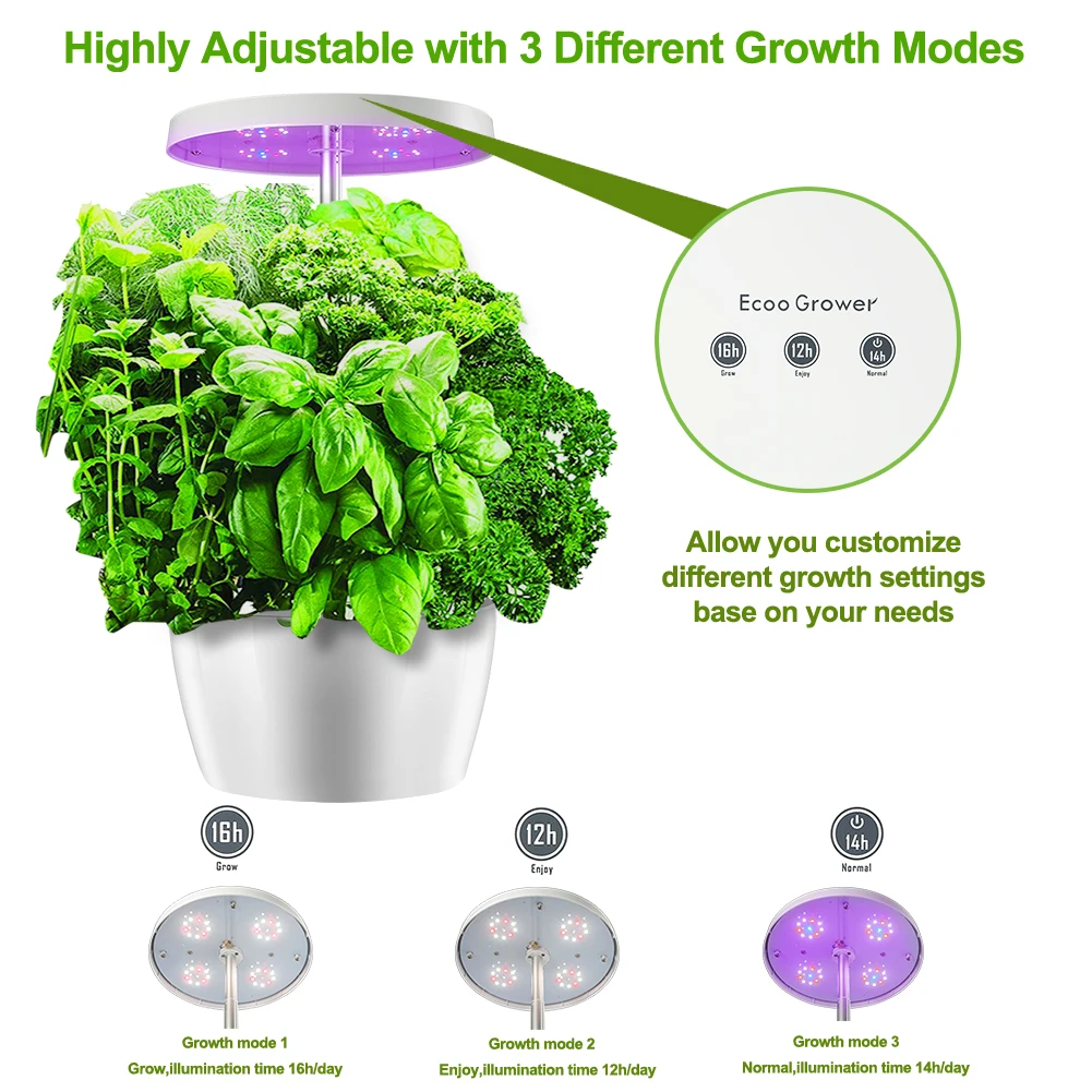 20W LED Grow Light Specific Spectrum Smart Hydroponic Indoor Planter Kit for Home Kitchen Height Stable for Planting