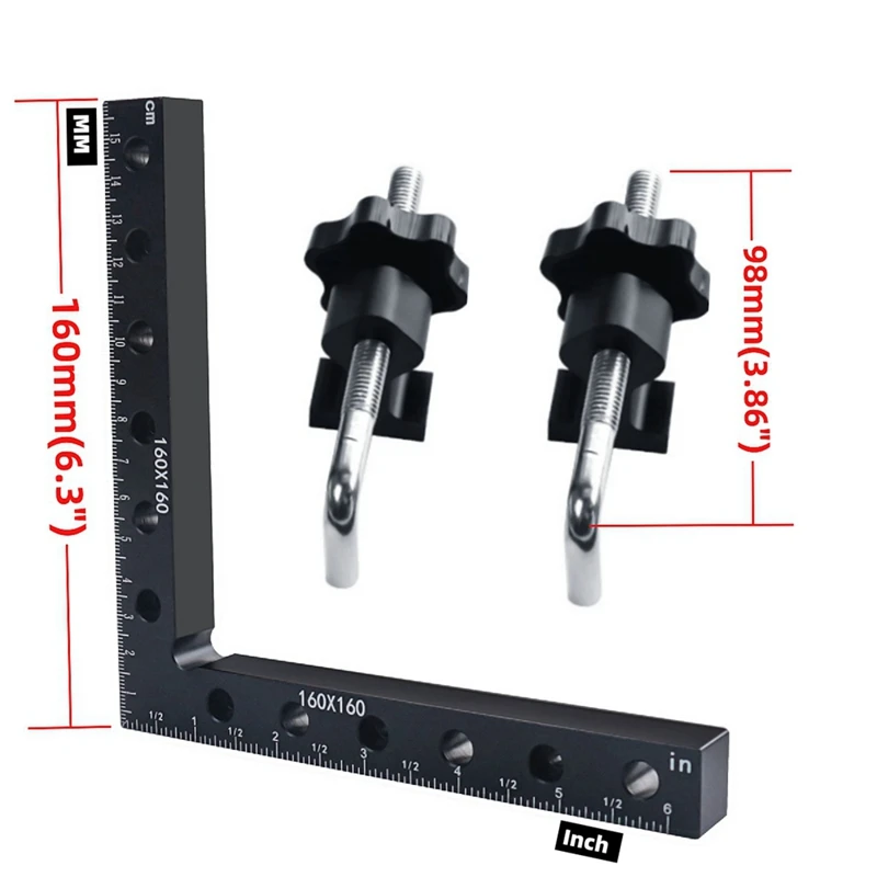 Woodworking Adjustable Corner Clamping Ruler Aluminium Right Angle Clamp L-Shaped Auxiliary Fixture Positioner Clip-6PC Durable