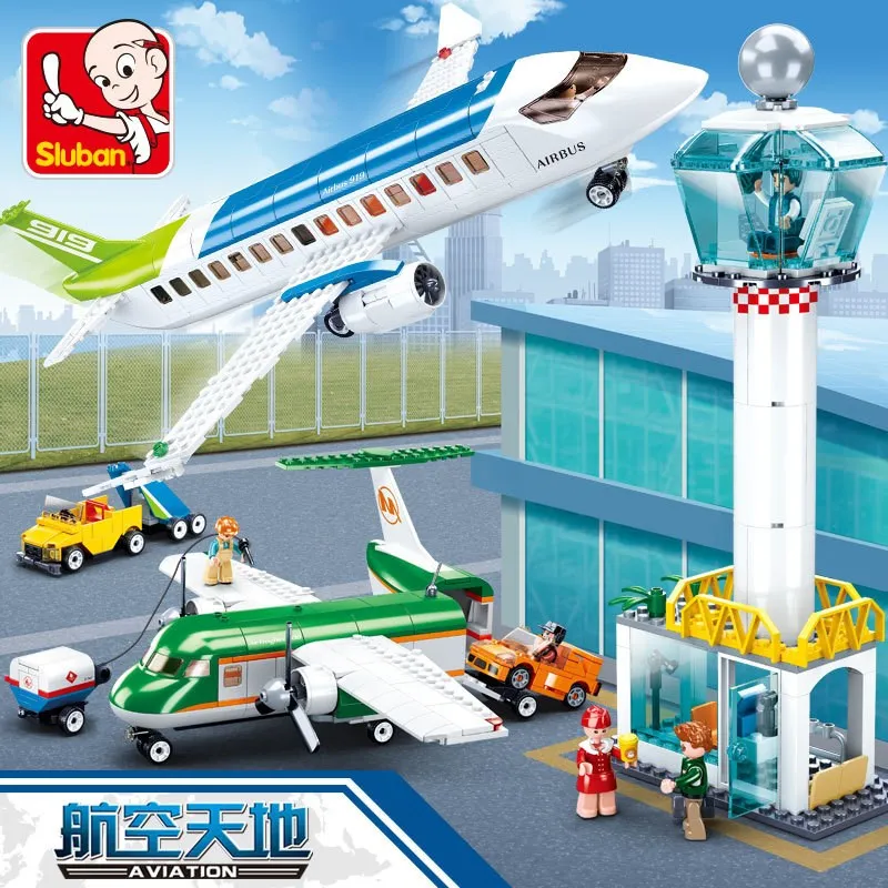 

AIRBUS Air Space Street View Civil Aviation City Passenger Plane Cargo Airport Construction Building Blocks Educational Kids Toy