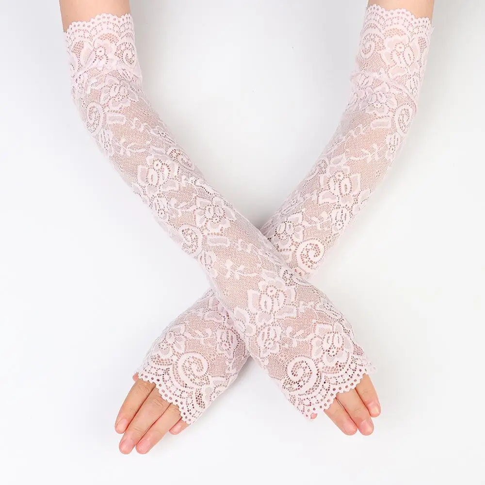 1 Pair Women UV Protection Lace Fingerless Driving Gloves Arm Sleeve Mittens Ice Arm Cuffs Arm Cover