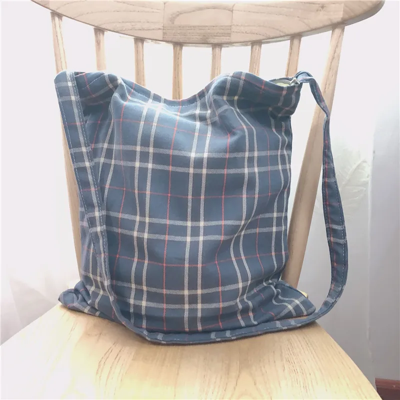 coreano-sle-xadrez-ziper-lona-sacola-crossbody-oulder-saco-para-mulheres-estudantes-artisticos-na-moda-versatil-saco-de-algodao