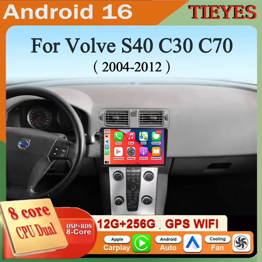 Radio CarPlay Android 16 para Volvo S40 C30 C70 2004-2012, Reproductor Multimedia para Auto, Receptor GPS WIFI, Unidad Principal, Pantalla QLED, Autoradio