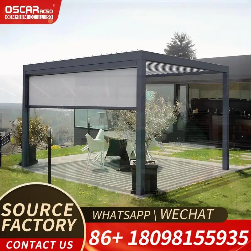 Motorized Retractable Aluminium Louvre Waterproof Outdoor Gazebo for Garden Patio Backyard pergola