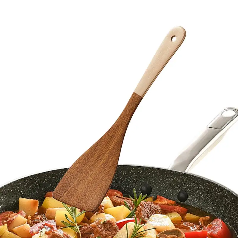 Wooden Spatula Flat Kitchen Spatula Inclined Wood Turner Cooking Utensils Non Stick Frying Pan Multipurpose Shovel Cookware