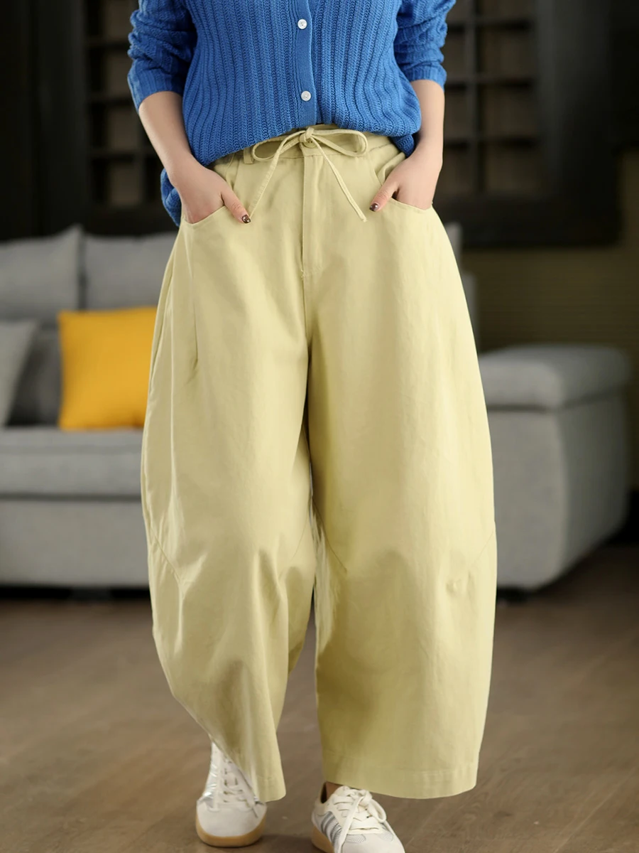 

Женские повседневные брюки-кюлоты с высокой талией из хлопка, модель KZ32484, весенние, в стиле ретро, длинные брюки для женщин