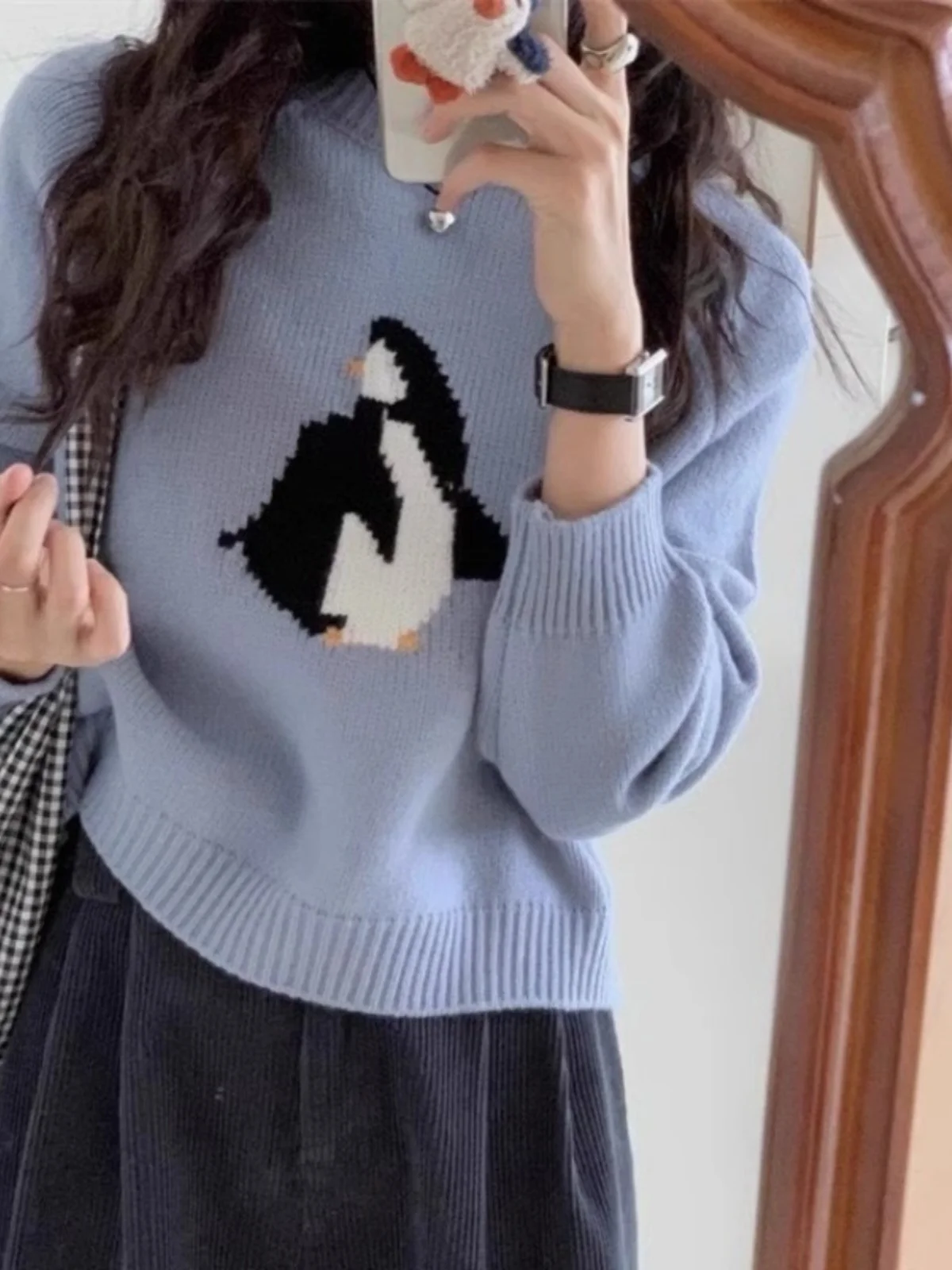 한국 스타일 캐주얼 라운드 넥 풀오버 스웨터 여성용 봄 가을 신상 디자인 만화 재미있는 니트 트렌디 루즈핏