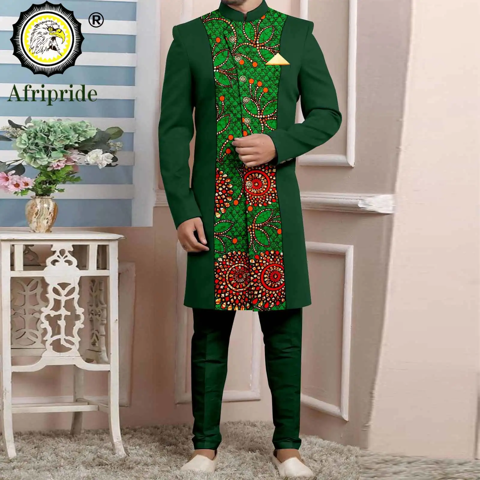 Men`s Business Suit Slim Fit Single Breasted Print Jackets and Trousers 2 Piece Set African Clothes Wedding Outfits 2416098