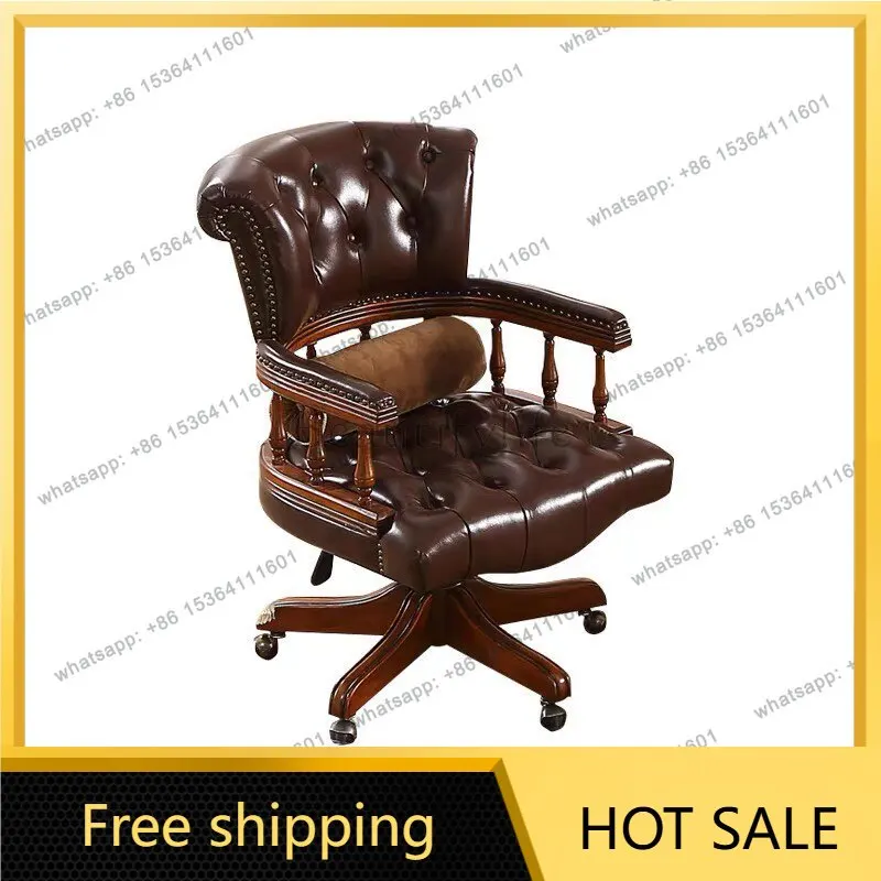 XX. American solid wood, leather office computer chair home leisure study class chair