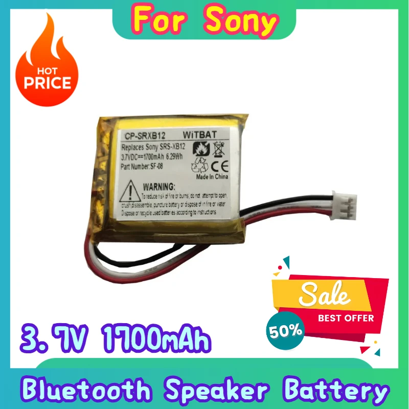

100% New High Quality 3.7V 1700mAh Bluetooth Speaker Battery SF-08 for Sony SRS-XB12 SRS-XB10