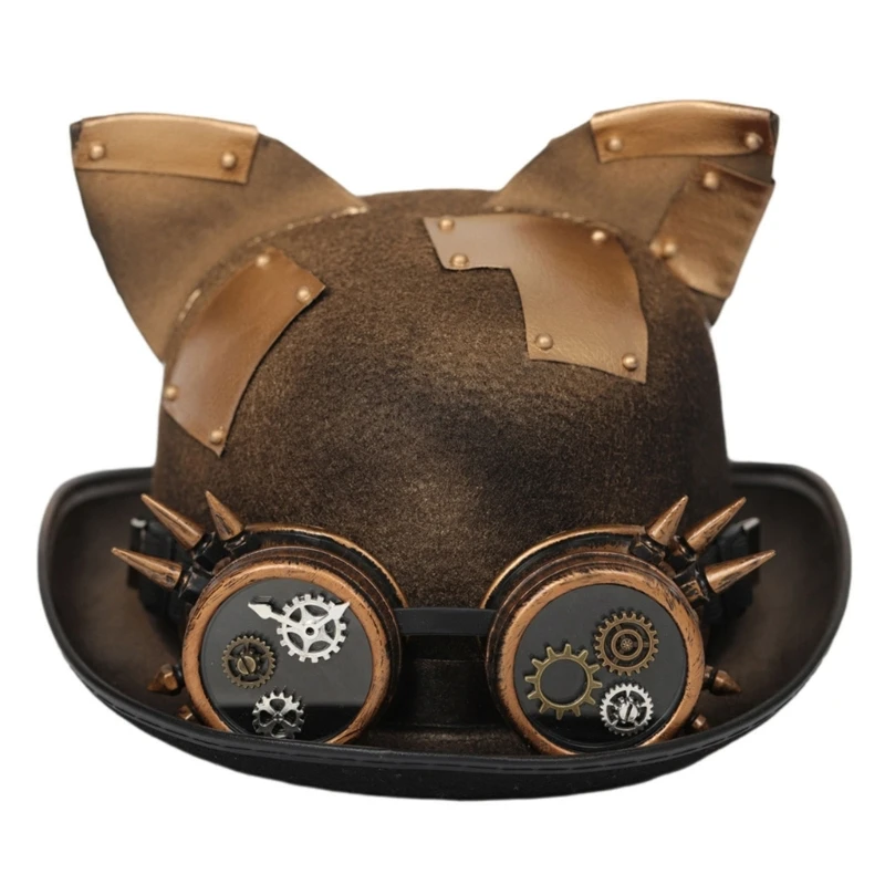 Woolen Felt Hat Steampunk Wide Brim Hat Women Men Halloween Cat Cosplay Party Costume Caps Vintage Clothing Accessory