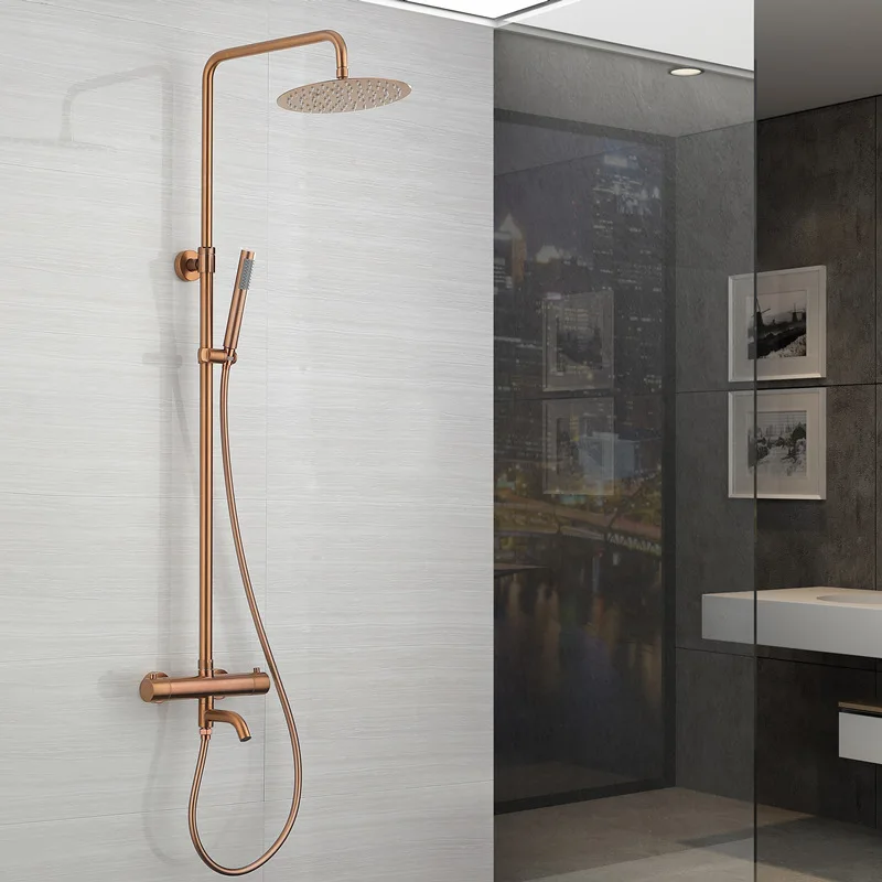 304 Stainless Steel Shower System with Constant Temperature Control, 3-Function Shower Set,10-inch Top Spray, Brushed Rose Gold