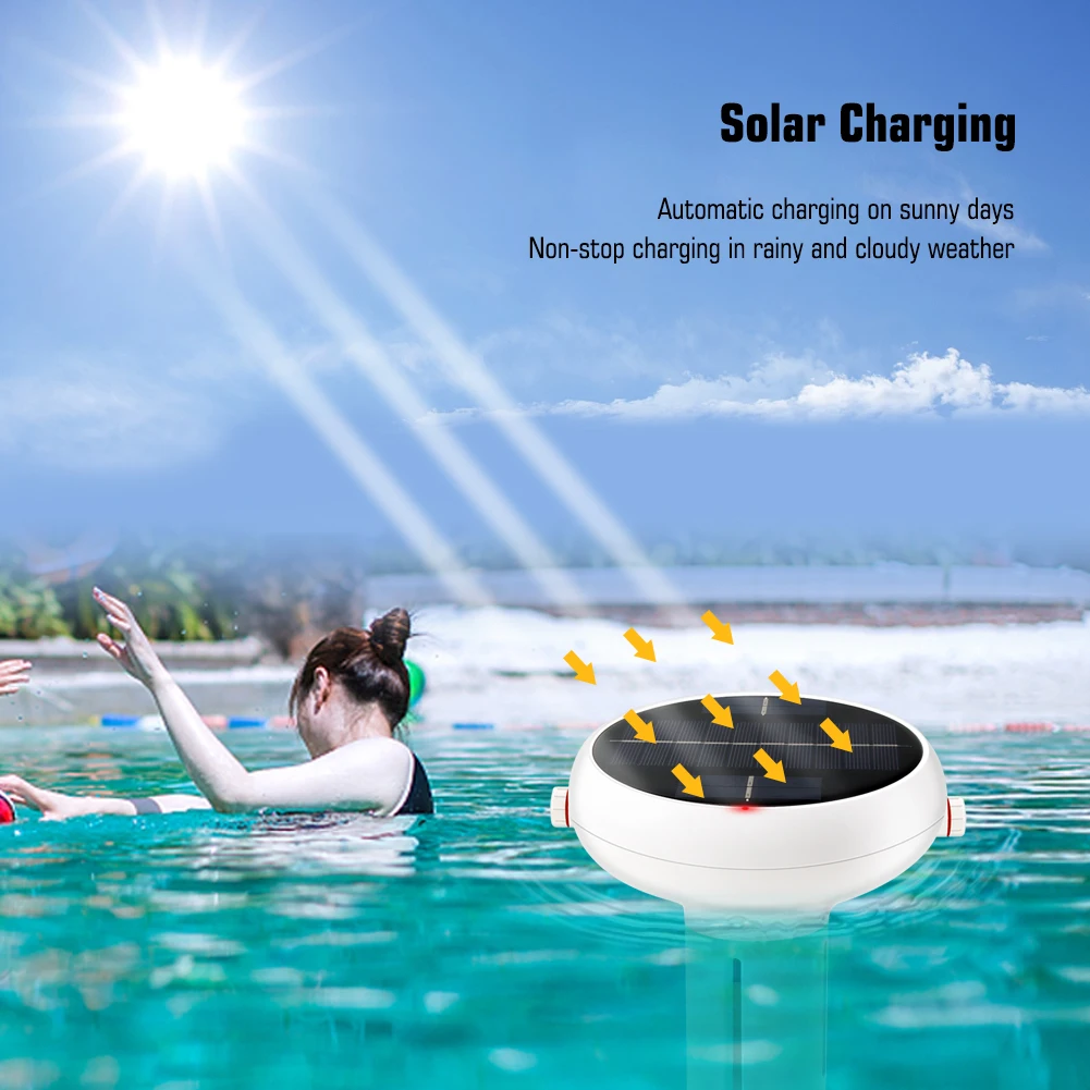 Flutuante clorômetro impermeável com Smart Hub, USB Solar Powered medidor de pH para piscinas, sal, CE, TDS, ORP, Temp, WiFi, 7-em-1