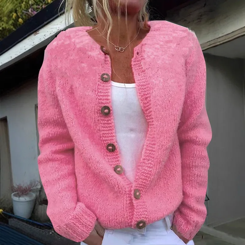 Fall Winter New Fashion Women's Sweater Loose-fit Knit Cardigan Single-button Closure Solid-color Minimalist Top Jacket
