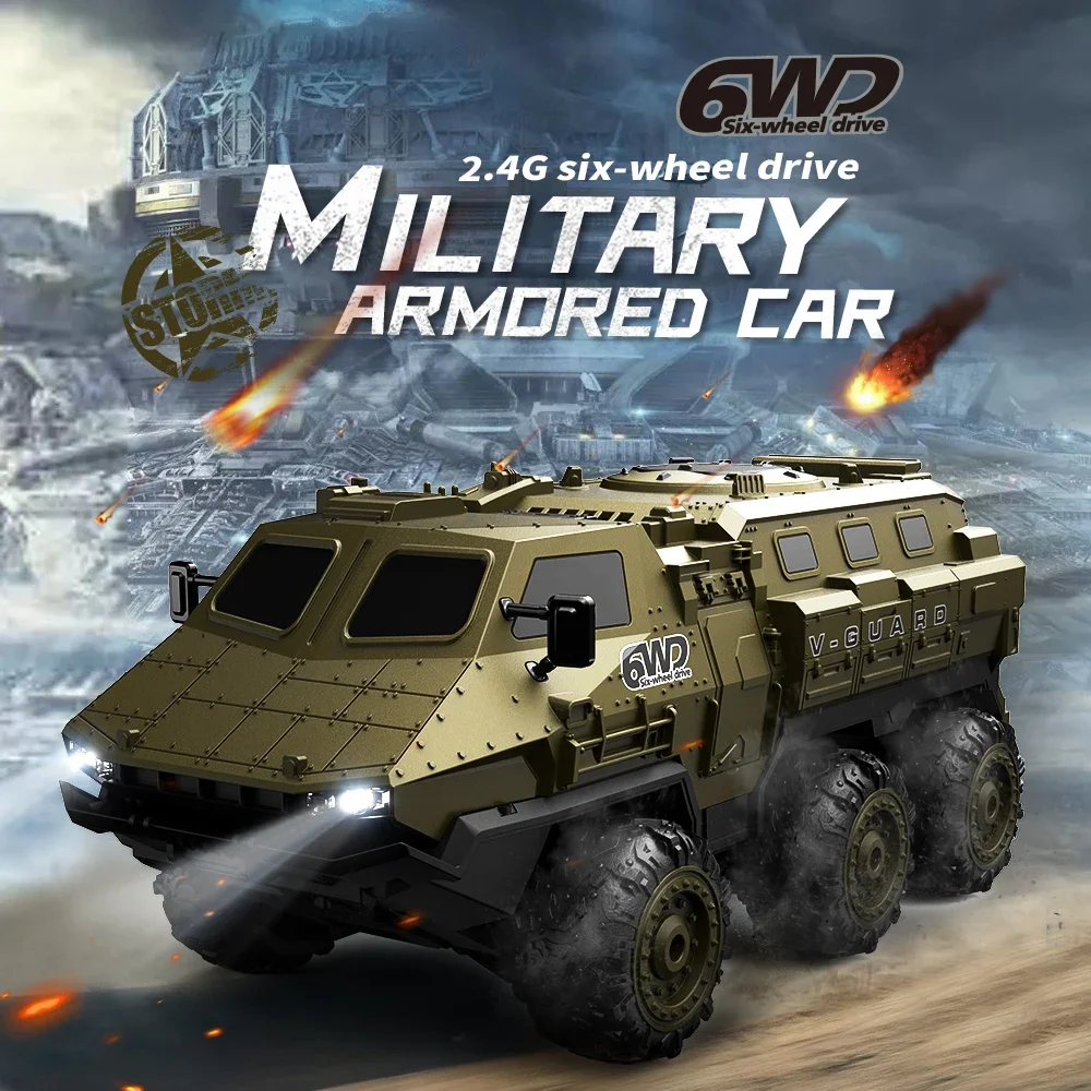 

Новый 1:16 6WD бронированный радиоуправляемый автомобиль моделирование военный транспортный грузовик 360 ° Трюк, высокоскоростной альпинистский 2,4G, модель с дистанционным управлением, игрушка для мальчика
