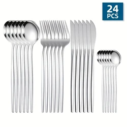 24Pcs Silverware Tableware Set Includes Knife Fork Spoon Tea Spoon Stainless Steel Cutlery Set For Restaurant Home Party