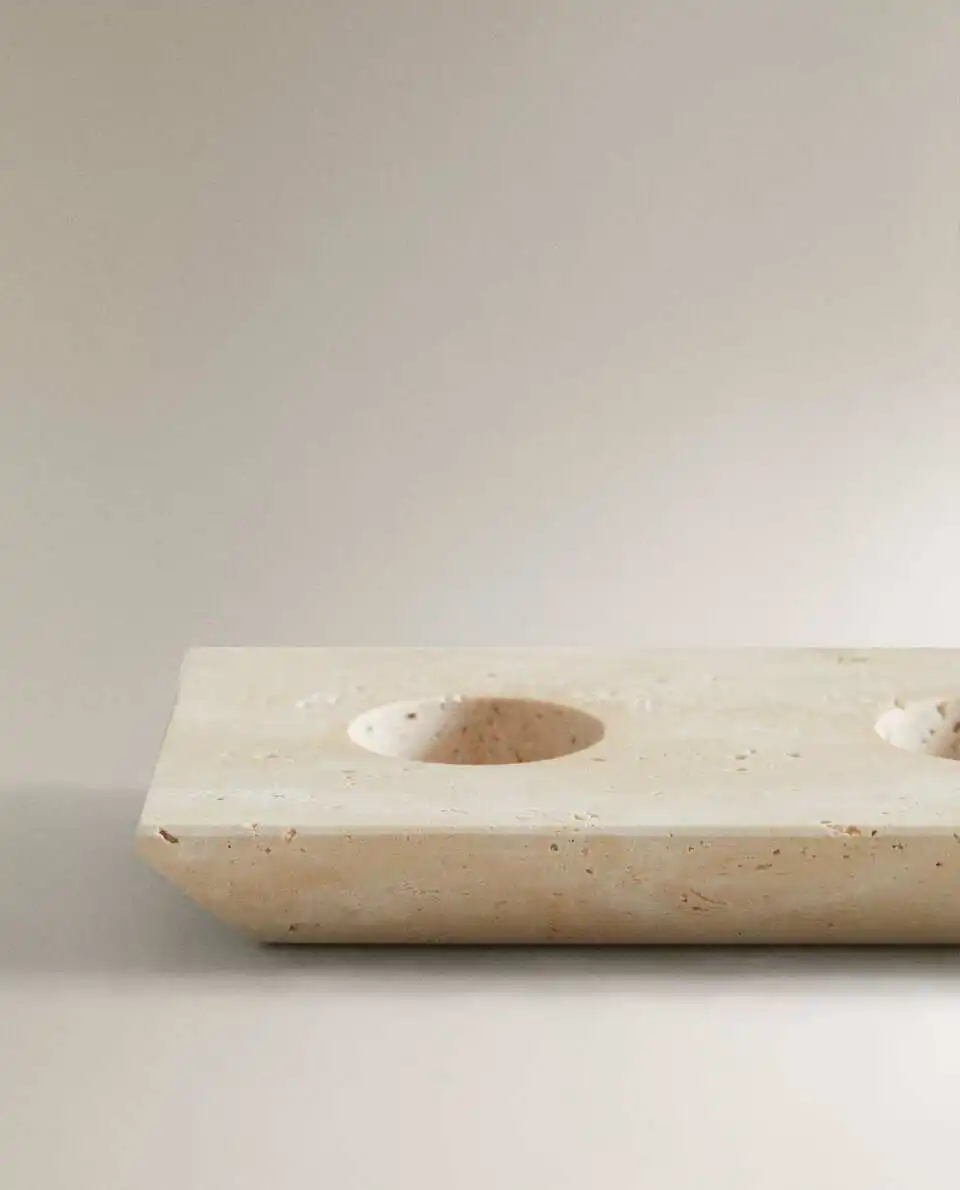 Natural travertine tea lamp candle holder Wabi-sabi style 3-hole home decoration with tea fragrance