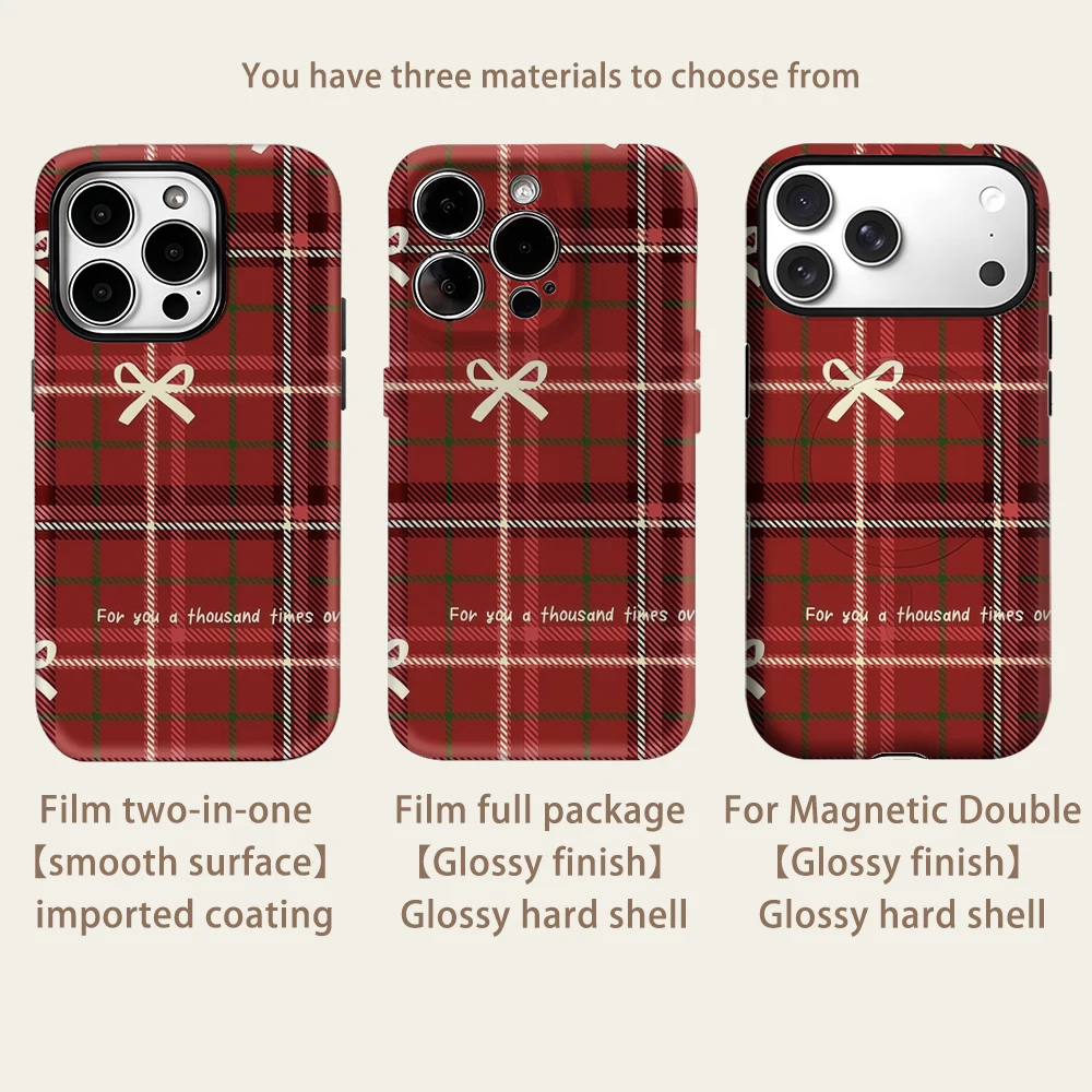 Plaid rosso e fiocchi per IPhone17 Custodia magnetica per telefono per IPhone 17 16 15 14 13 Pro Max Plus Custodia rigida singola a doppio strato