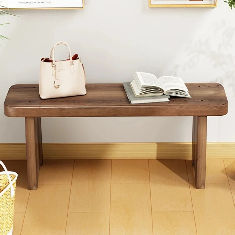 ‌Solid Wood Entryway Bench - Multi-Purpose Stool for Living Room, Sofa Side Table & Shoe Storage, Rustic Home Decor image 2