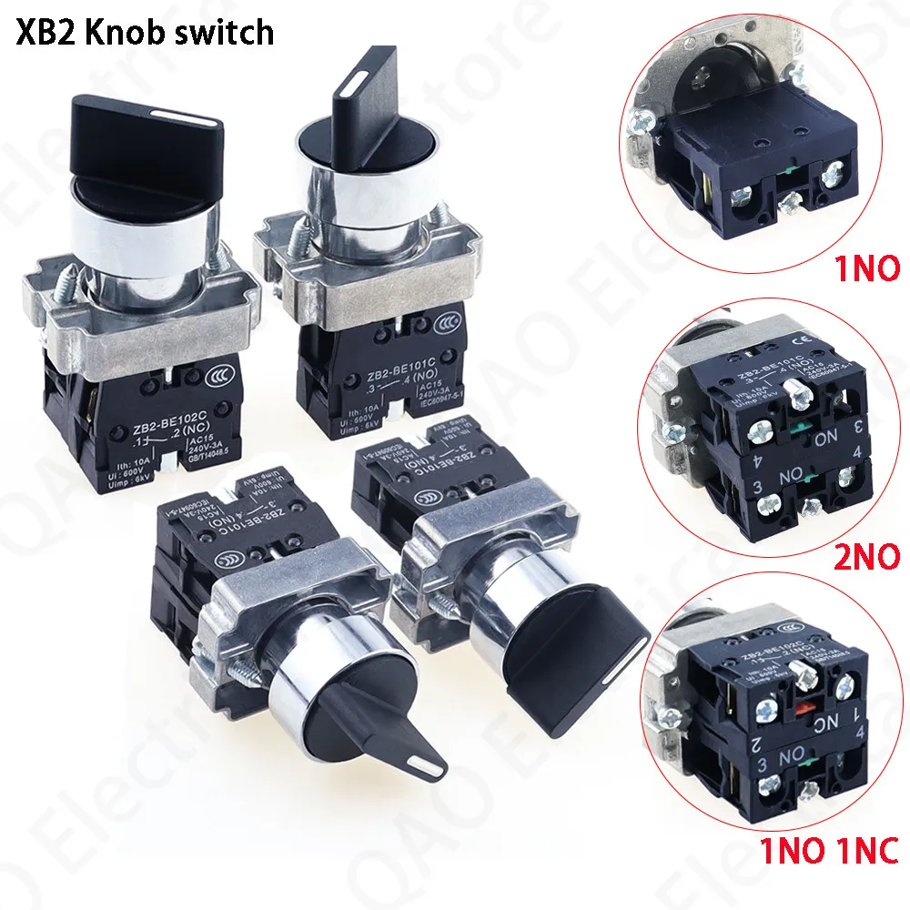 22mm XB2-BD21 BD23 BD25 BD33 BD45 BD53 1NO/2NO/1NO1NC 2/3 position Self locking / self resetting selector Knob switch