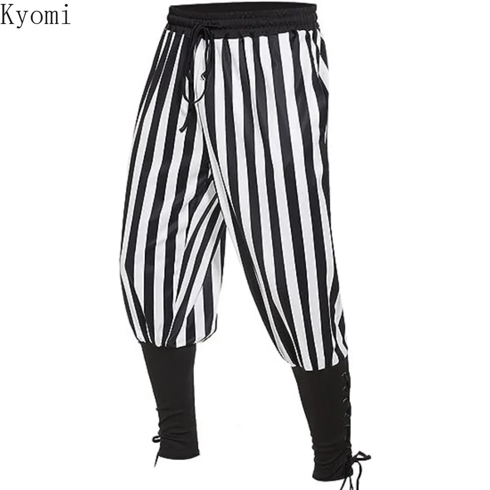 Renaissance Medieval Gothic Stripped Viking Loose Bandage Trousers Clown Pirate Horseman Cosplay Costume Casual Jogging Pants