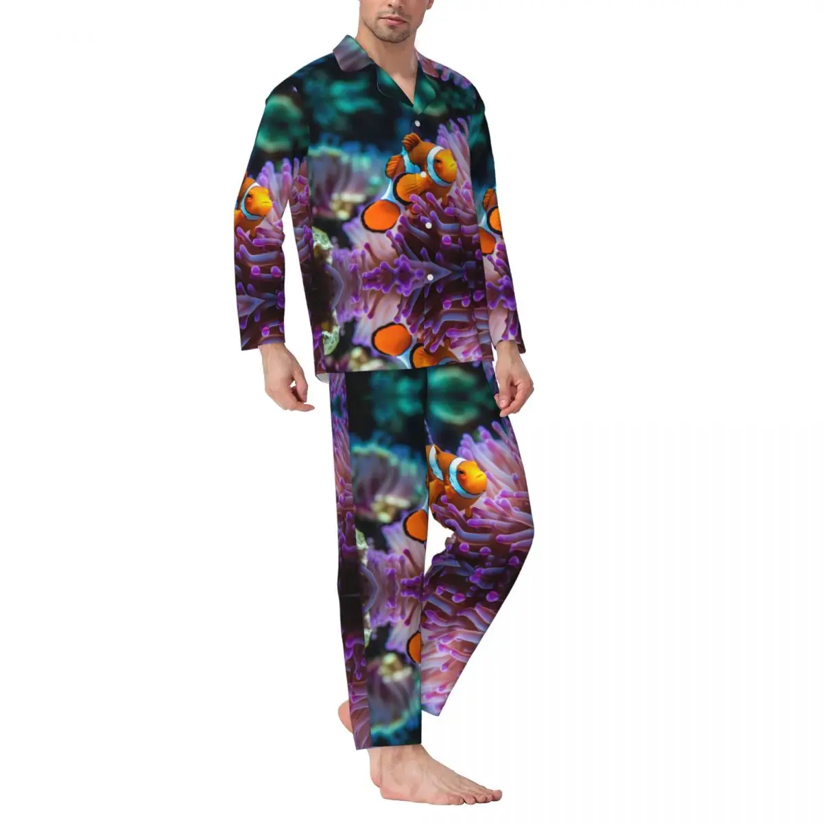 Herren-Hausanzüge, langärmelig, bunte Fisch-Schwimmanzüge für Herbst und Winter, Pyjamas für Herren