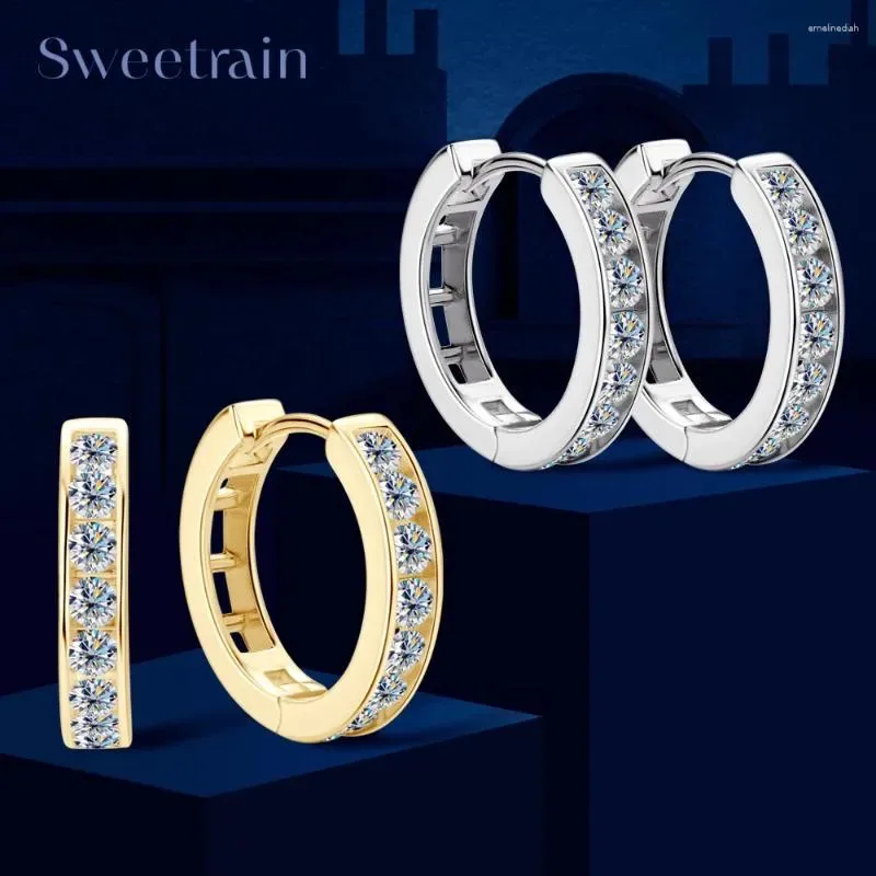 

Hoop Earrings 14K Gold Plated For Women 2.5mm Moissanite Diamond Certified 925 Silver Hypoallergenic Studs Piercing Jewelry