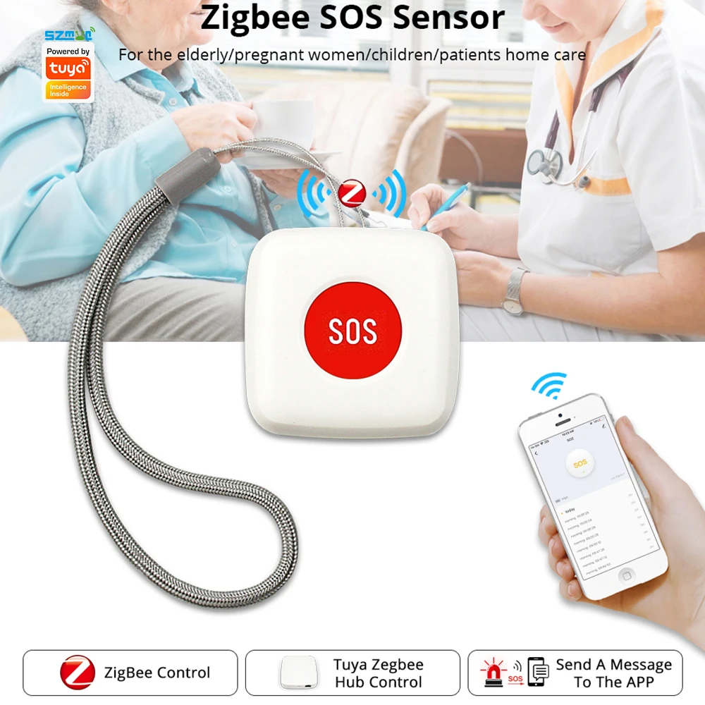 Tuya ZigBee SOS Push Button Sensor For Elderly One Key Alarm Call Emergency Panic Button Work With Tuya ZigBee Gateway/Hub