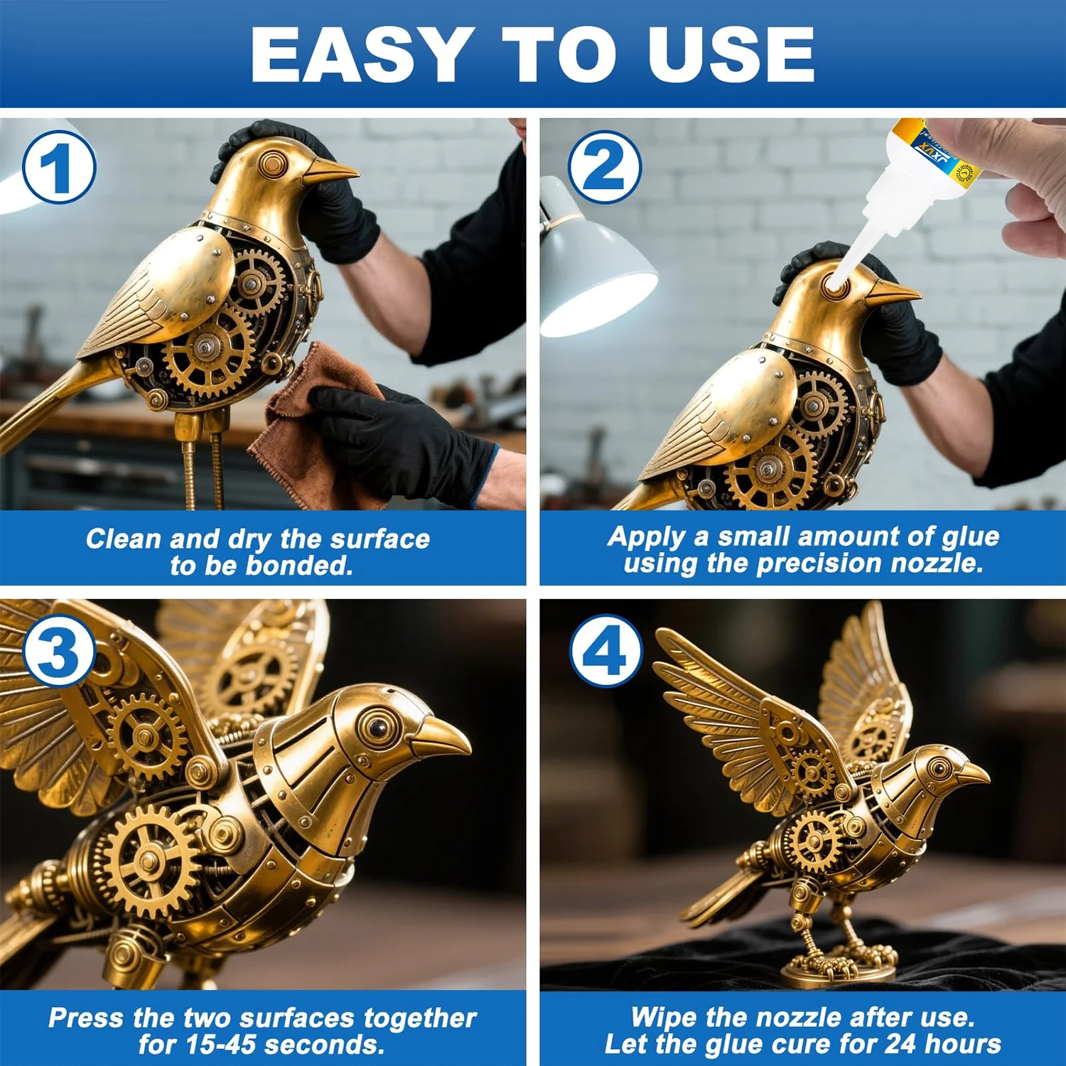 JXVX 1-5 piezas de pegamento súper fuerte 502 pegatina de juego rápido resistente a altas temperaturas adecuada para metal, plástico, PVC y madera potente pegamento líquido con dispensador incluido.