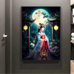 Diamond Painting New 2024 Chinese Ancient Woman Full Diamond Mosaic Rhinestone Art Cross Stitch Moon Embroidery Home Decor Y12