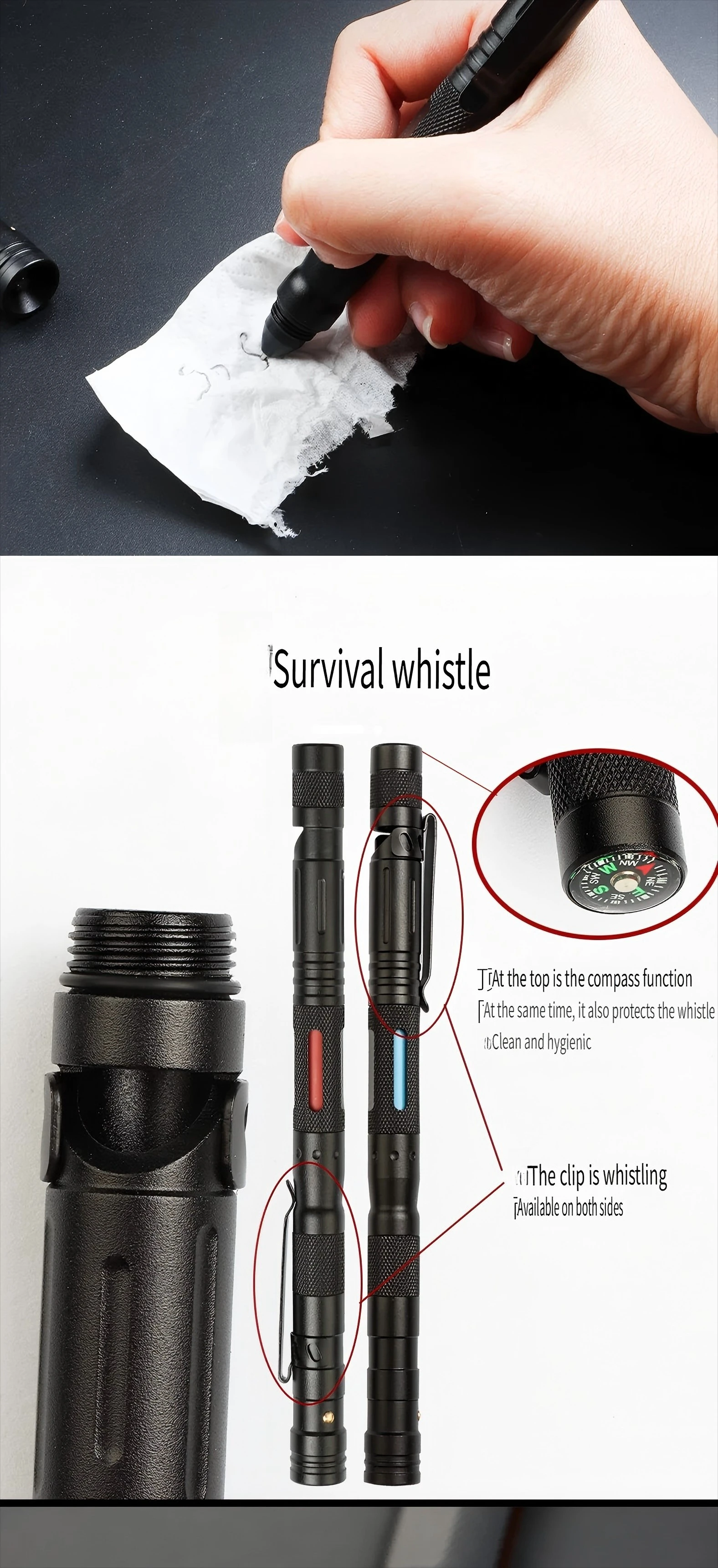 Outdoor self-defense multi-function pen compass defense attack escape tactical pen