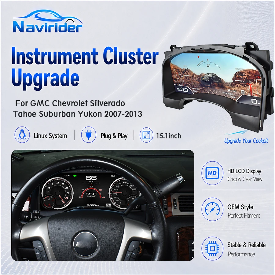 

15.1" Digital Cluster Panel For GMC Chevrolet Silverado Tahoe Suburban Yukon 2007-2013 IPS LCD Screen Plug And Play Speedometer