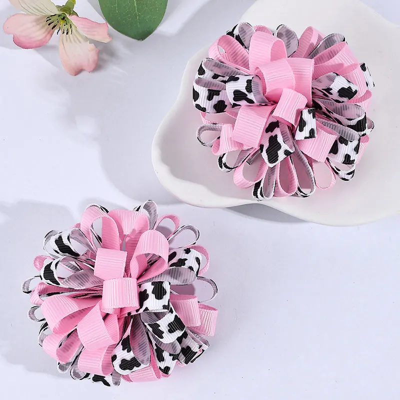 2Pcs/set Summer Cow Print Hair Clips For Baby Girls Handmade Hairpins Barrette Fashion Flower Hair Accessories Child Headwear