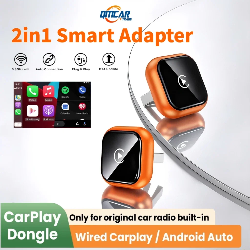

Беспроводной адаптер 2-в-1 для CarPlay и Android Auto, Plug & Play, быстрое автоматическое подключение, стабильная работа, низкая задержка для VW, Ford, Toyota, Honda, Nissan, Kia