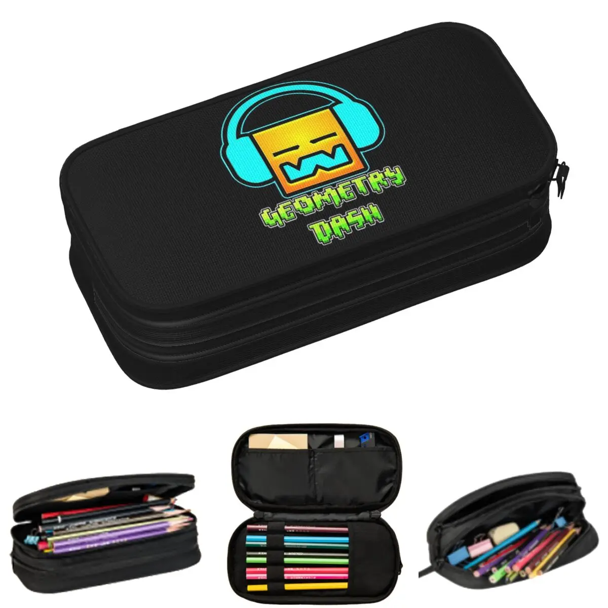 Video Game Geometry Dash Pencil Cases for Students Gifts Pen Box Pencil Bag Large Storage Pencil Pouch