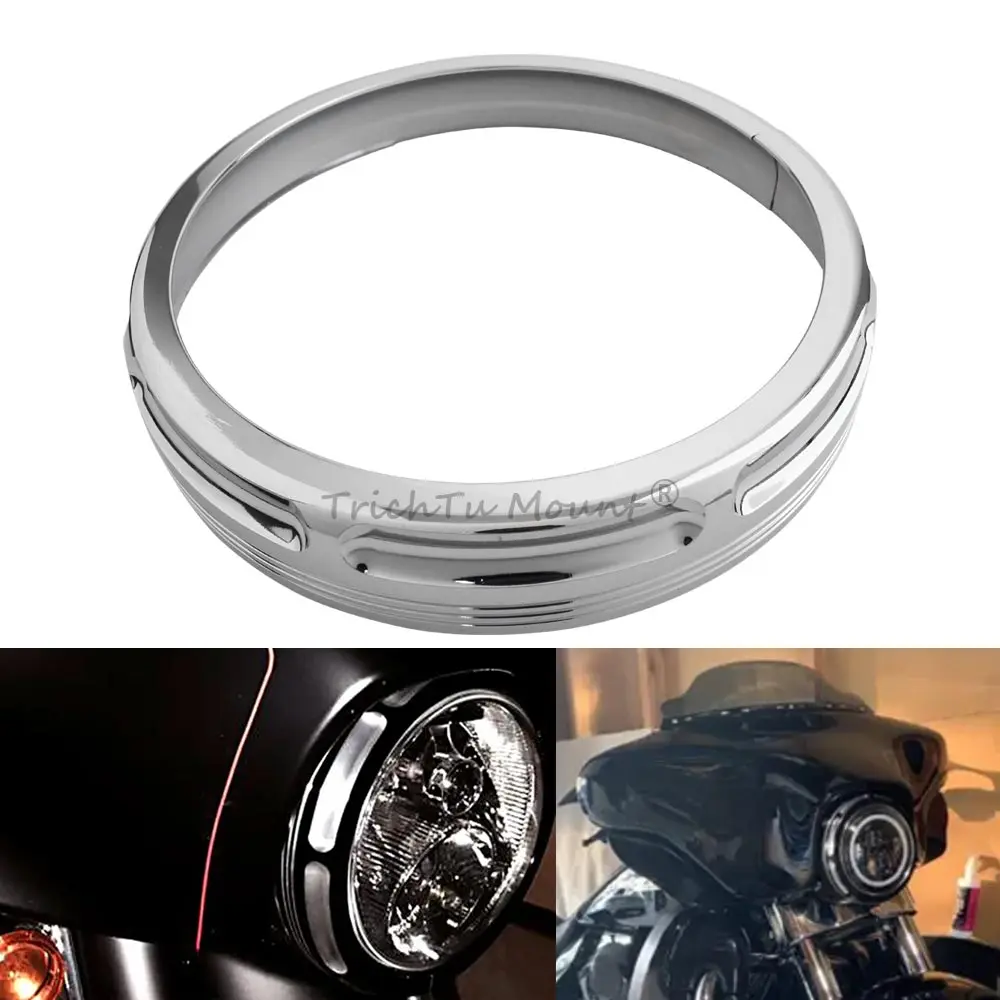 

Motorcycle Headlight Trim Rings Aluminum 7" Chrome For Harley Electra Glide Street Glide Ultra Limited Tri Glide 1994+ Road King
