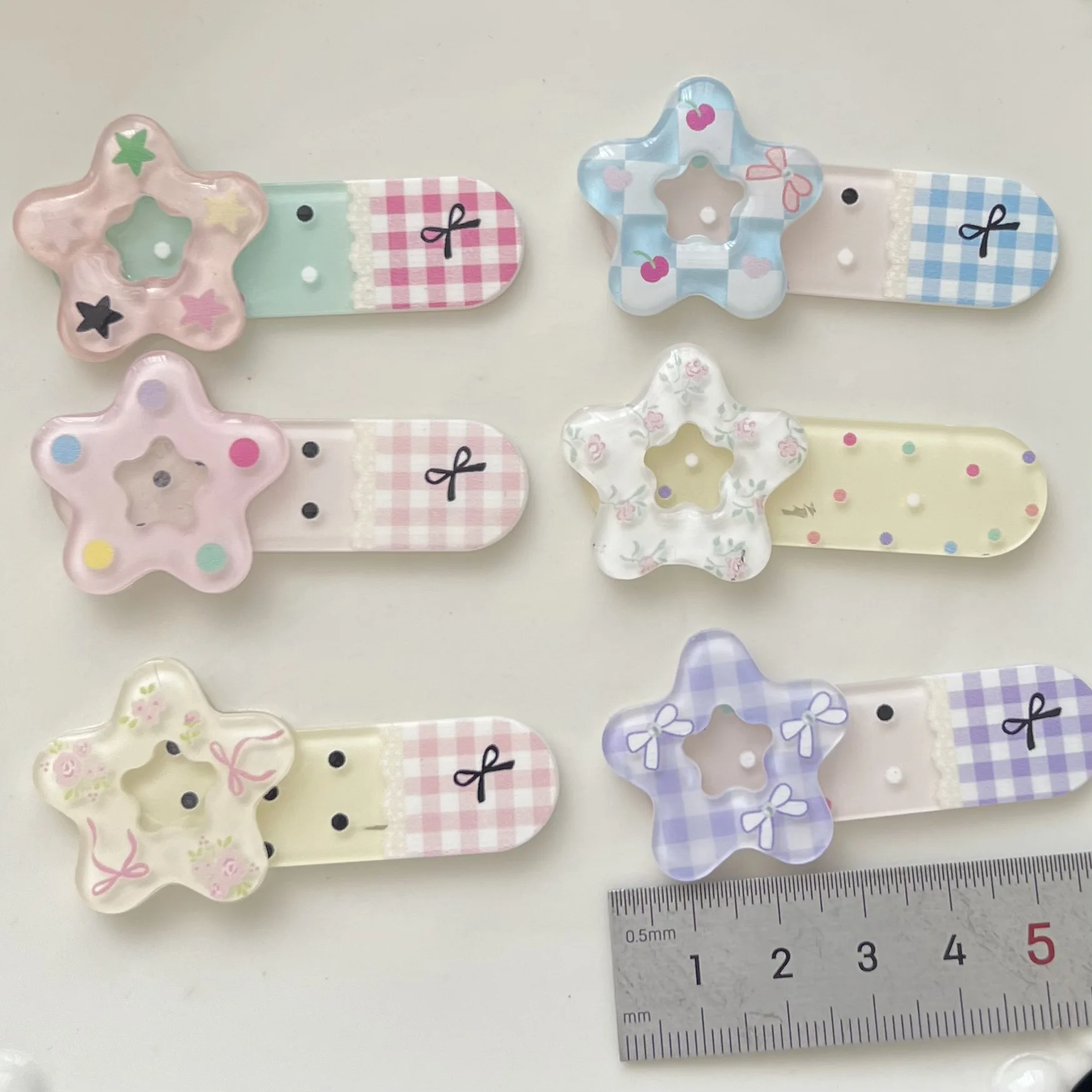 2pcs miniso colorful star hairpin series cartoon acrylic flatback cabochons diy crafts materials jewelry making charms