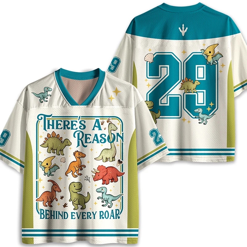 Children's Adult American Retro Children's Fun Colorful Dinosaur Slogan 3D Printed Jersey Loose Short Sleeve