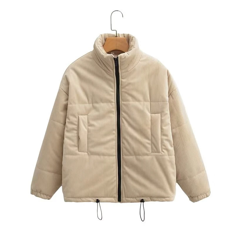 Winter Cotton Padded Parka Women Corduroy Cropped Puffer Jacket Full Zip  Short Padded Jackets Winter Warm Coats