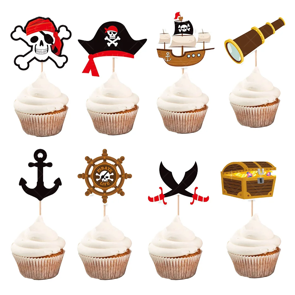 Pirate Birthday Party Decoration Pirate Gift Box Temporary Tattoos Cupcake Toppers Boys Pirate Birthday Party Goodie Bag Fillers