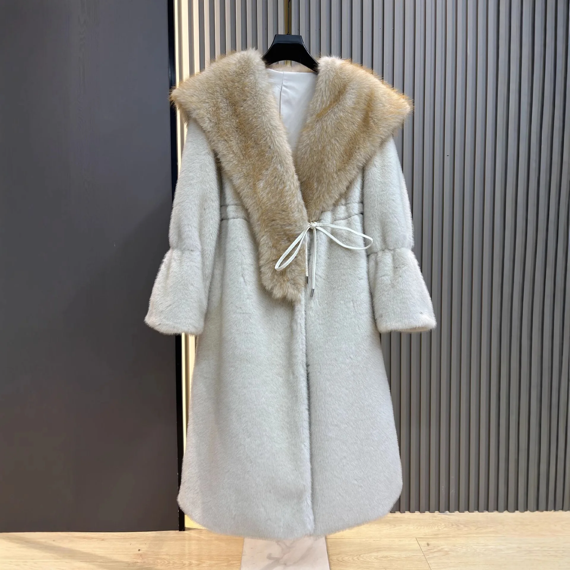 여성용 인조 밍크 퍼 코트 2025 겨울 신상 롱 한국 스타일 루즈핏 큰 퍼 칼라 우아하고 따뜻한 코트 트렌디