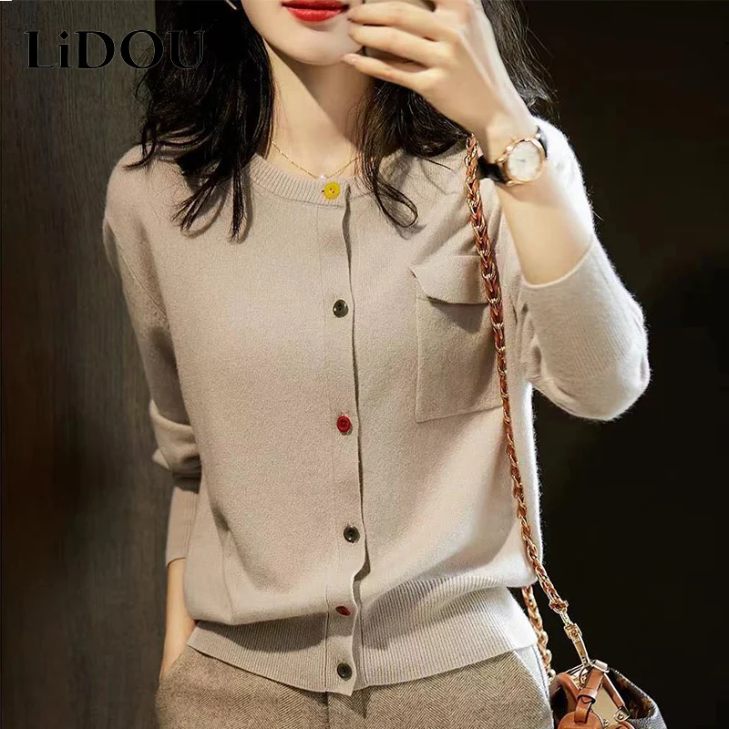 Autumn Winter Elegant Fashion Sweet Chic Solid Sweater Women Slim Button Casual Knitted Cardigan All-match Top Female Clothing