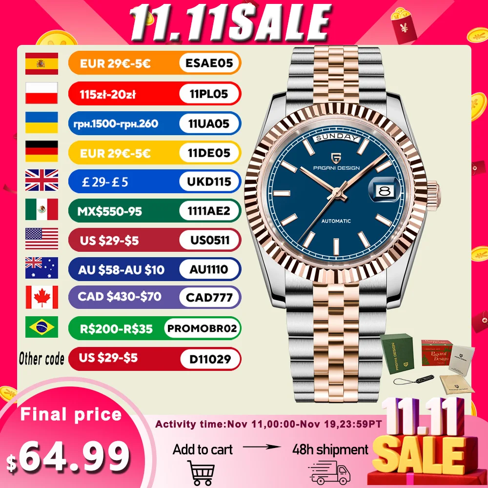 

PAGANI DESIGN Watches Men's 2025 New Enamel Dial Automatic Mechanical Men's Watch Sapphire Crystal Luminous Dial Stainless Steel