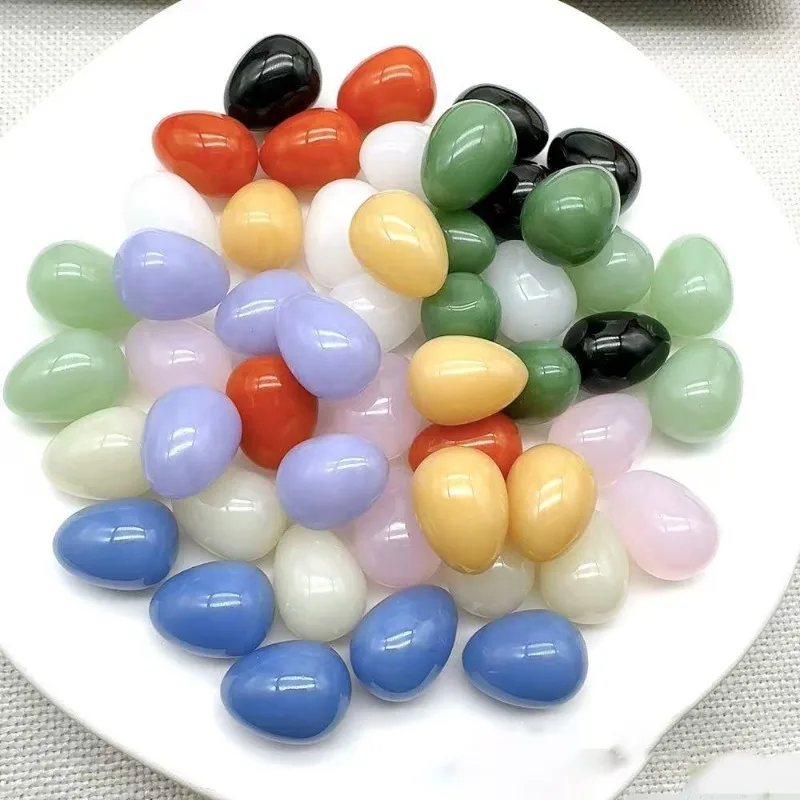 50pcs Colorful Easter Ornament 15×20mm  Carved Egg Shaped Glass Crystal Beads Decorative Decor Craft Jewelry Accessory